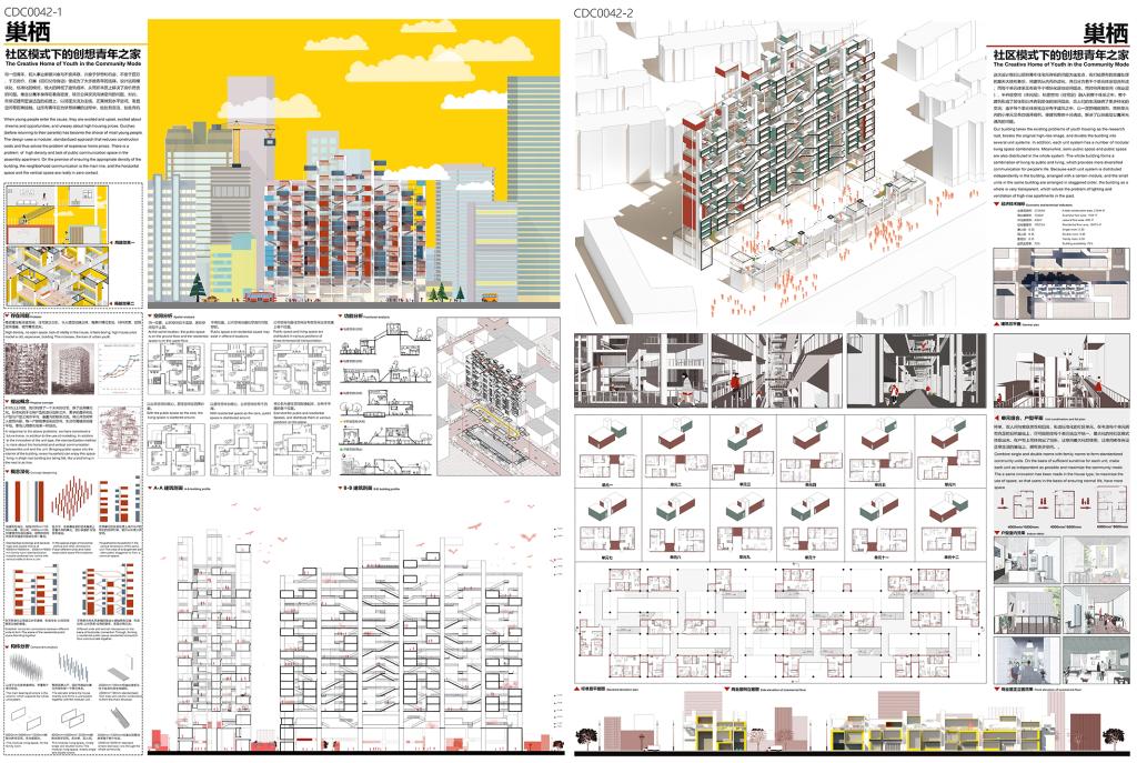获奖作品2:《巢栖 社区模式下的创想青年之家》作者:王一琪、周思静